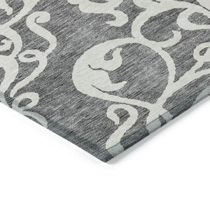 HomeRoots 5' Gray and Ivory Damask Area Rug – Elegant, Durable, Machine Washable for Indoor and Outdoor Spaces 5' X 8' 614432