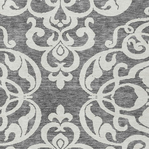 HomeRoots 5' Gray and Ivory Damask Area Rug – Elegant, Durable, Machine Washable for Indoor and Outdoor Spaces 5' X 8' 614432