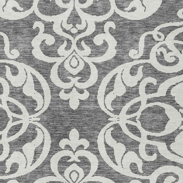 HomeRoots 5' Gray and Ivory Damask Area Rug – Elegant, Durable, Machine Washable for Indoor and Outdoor Spaces 5' X 8' 614432