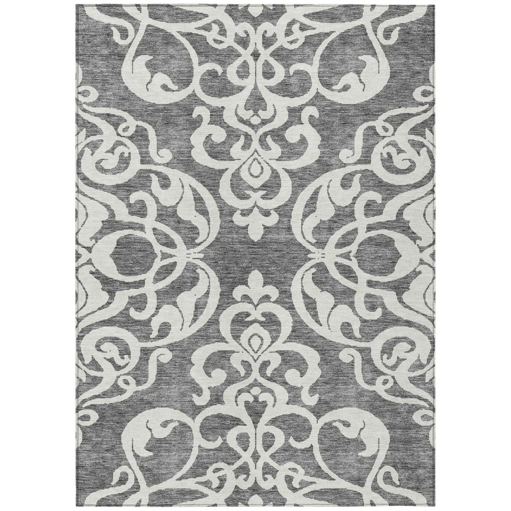 HomeRoots 5' Gray and Ivory Damask Area Rug – Elegant, Durable, Machine Washable for Indoor and Outdoor Spaces 8' X 10' 614434