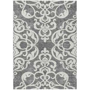 HomeRoots 5' Gray and Ivory Damask Area Rug – Elegant, Durable, Machine Washable for Indoor and Outdoor Spaces 8' X 10' 614434