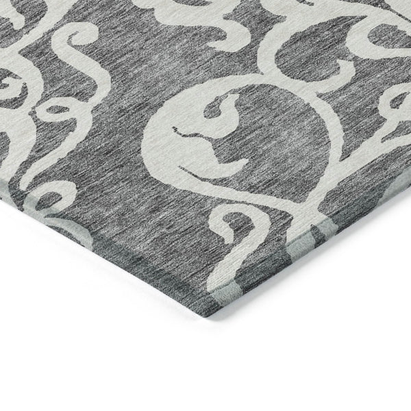 HomeRoots 5' Gray and Ivory Damask Area Rug – Elegant, Durable, Machine Washable for Indoor and Outdoor Spaces 8' X 10' 614434