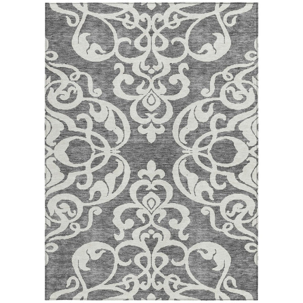 HomeRoots 5' Gray and Ivory Damask Area Rug – Elegant, Durable, Machine Washable for Indoor and Outdoor Spaces 8' X 10' 614434
