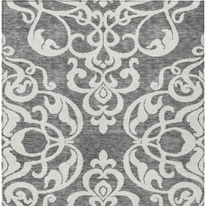 HomeRoots 5' Gray and Ivory Damask Area Rug – Elegant, Durable, Machine Washable for Indoor and Outdoor Spaces 10' X 14' 614436