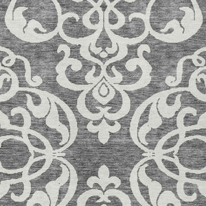 HomeRoots 5' Gray and Ivory Damask Area Rug – Elegant, Durable, Machine Washable for Indoor and Outdoor Spaces 10' X 14' 614436