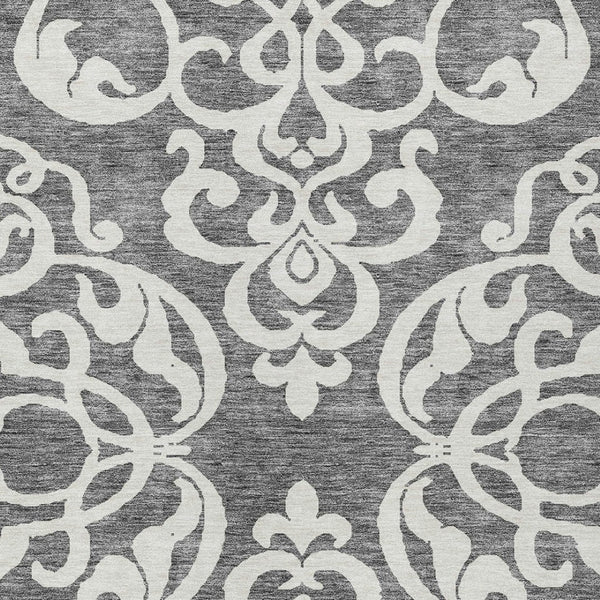 HomeRoots 5' Gray and Ivory Damask Area Rug – Elegant, Durable, Machine Washable for Indoor and Outdoor Spaces 10' X 14' 614436