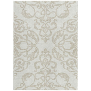 HomeRoots 5' Timeless Ivory and Beige Damask Area Rug - Durable, Washable, Indoor Outdoor Elegance for Any Space 5' X 8' 614438