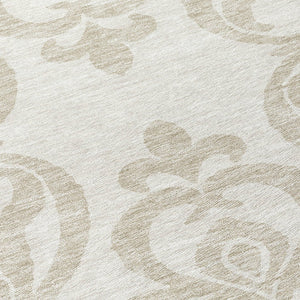 HomeRoots 5' Timeless Ivory and Beige Damask Area Rug - Durable, Washable, Indoor Outdoor Elegance for Any Space 8' Round 614439
