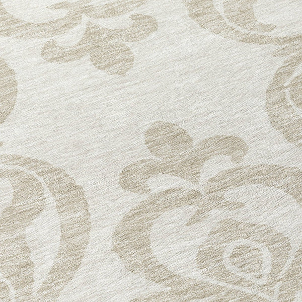 HomeRoots 5' Timeless Ivory and Beige Damask Area Rug - Durable, Washable, Indoor Outdoor Elegance for Any Space 8' Round 614439