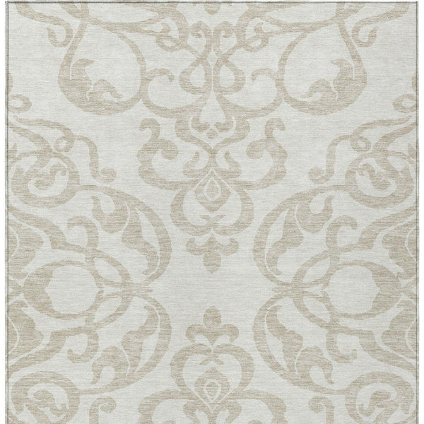 HomeRoots 5' Timeless Ivory and Beige Damask Area Rug - Durable, Washable, Indoor Outdoor Elegance for Any Space 8' X 10' 614440