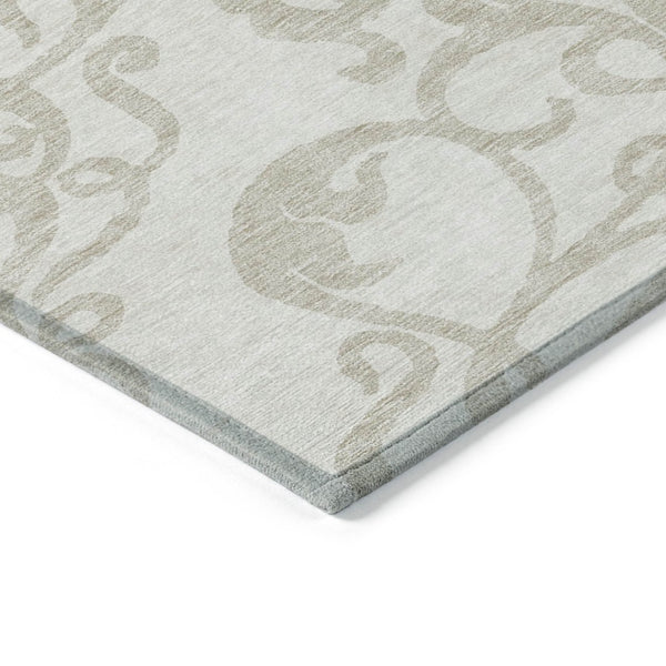 HomeRoots 5' Timeless Ivory and Beige Damask Area Rug - Durable, Washable, Indoor Outdoor Elegance for Any Space 8' X 10' 614440