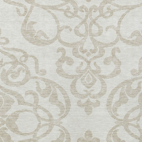 HomeRoots 5' Timeless Ivory and Beige Damask Area Rug - Durable, Washable, Indoor Outdoor Elegance for Any Space 8' X 10' 614440