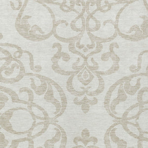 HomeRoots 5' Timeless Ivory and Beige Damask Area Rug - Durable, Washable, Indoor Outdoor Elegance for Any Space 9' X 12' 614441