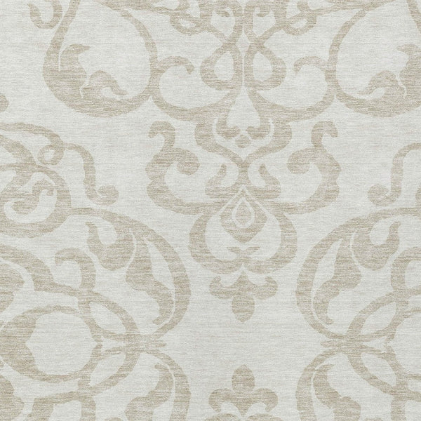HomeRoots 5' Timeless Ivory and Beige Damask Area Rug - Durable, Washable, Indoor Outdoor Elegance for Any Space 9' X 12' 614441