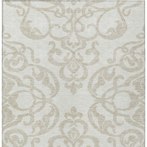HomeRoots 5' Timeless Ivory and Beige Damask Area Rug - Durable, Washable, Indoor Outdoor Elegance for Any Space 10' X 14' 614442