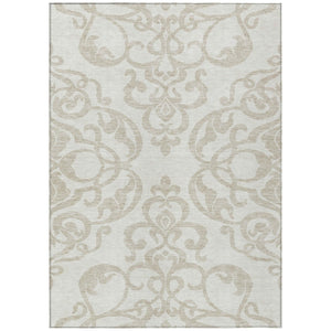 HomeRoots 5' Timeless Ivory and Beige Damask Area Rug - Durable, Washable, Indoor Outdoor Elegance for Any Space 10' X 14' 614442