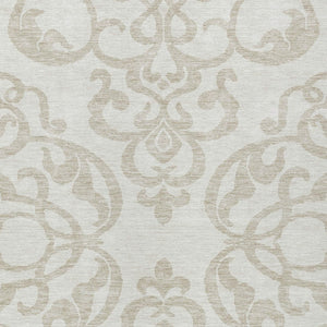 HomeRoots 5' Timeless Ivory and Beige Damask Area Rug - Durable, Washable, Indoor Outdoor Elegance for Any Space 10' X 14' 614442