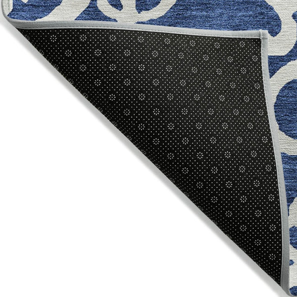 HomeRoots 5' Elegant Navy Blue and Ivory Damask Area Rug – Machine Washable for Indoor and Outdoor Use 10' X 14' 614448