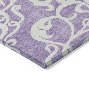 HomeRoots 5' Elegant Purple and Ivory Damask Area Rug - Durable, Washable Design for Indoor & Outdoor Spaces 5' X 8' 614450