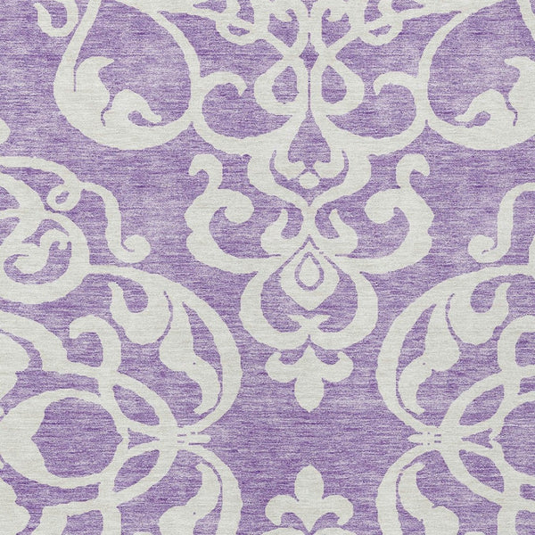 HomeRoots 5' Elegant Purple and Ivory Damask Area Rug - Durable, Washable Design for Indoor & Outdoor Spaces 5' X 8' 614450