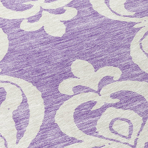 HomeRoots 5' Elegant Purple and Ivory Damask Area Rug - Durable, Washable Design for Indoor & Outdoor Spaces 8' Round 614451