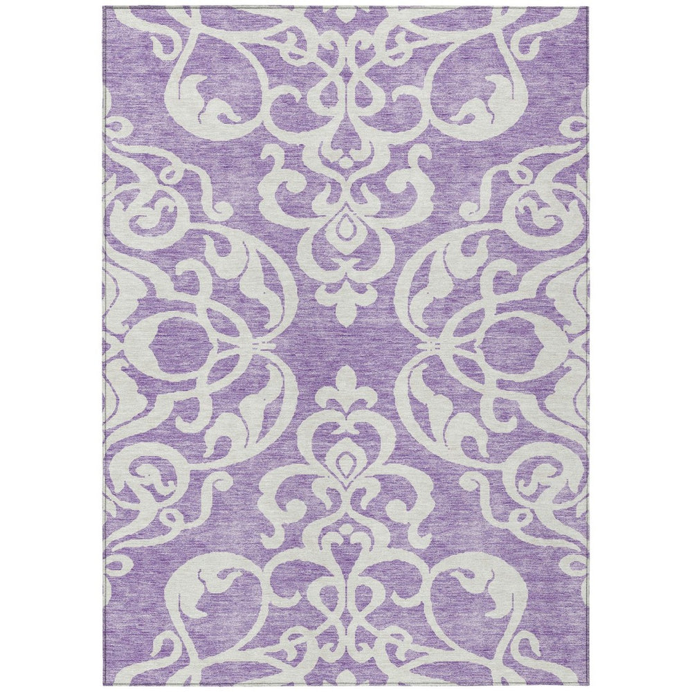 HomeRoots 5' Elegant Purple and Ivory Damask Area Rug - Durable, Washable Design for Indoor & Outdoor Spaces 8' X 10' 614452