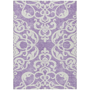 HomeRoots 5' Elegant Purple and Ivory Damask Area Rug - Durable, Washable Design for Indoor & Outdoor Spaces 8' X 10' 614452