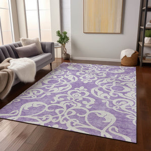 HomeRoots 5' Elegant Purple and Ivory Damask Area Rug - Durable, Washable Design for Indoor & Outdoor Spaces 8' X 10' 614452