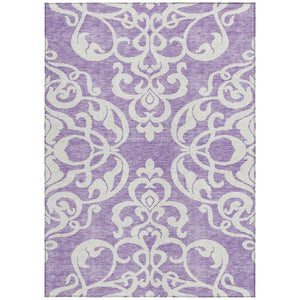 HomeRoots 5' Elegant Purple and Ivory Damask Area Rug - Durable, Washable Design for Indoor & Outdoor Spaces 9' X 12' 614453