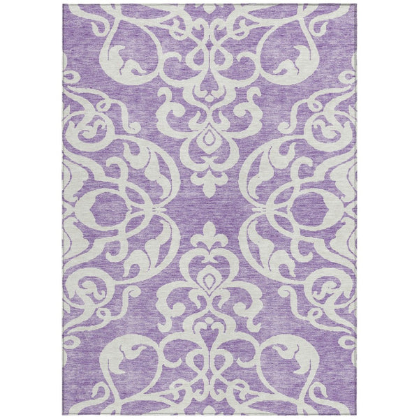 HomeRoots 5' Elegant Purple and Ivory Damask Area Rug - Durable, Washable Design for Indoor & Outdoor Spaces 9' X 12' 614453