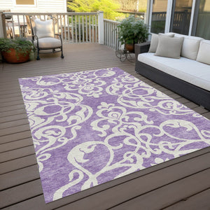 HomeRoots 5' Elegant Purple and Ivory Damask Area Rug - Durable, Washable Design for Indoor & Outdoor Spaces 9' X 12' 614453