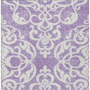 HomeRoots 5' Elegant Purple and Ivory Damask Area Rug - Durable, Washable Design for Indoor & Outdoor Spaces 9' X 12' 614453