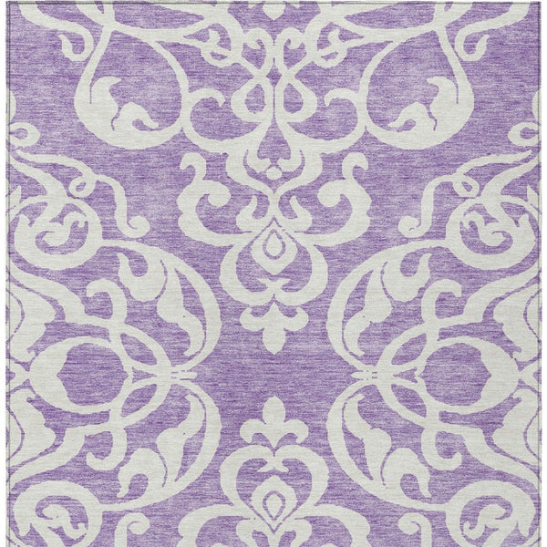 HomeRoots 5' Elegant Purple and Ivory Damask Area Rug - Durable, Washable Design for Indoor & Outdoor Spaces 10' X 14' 614454