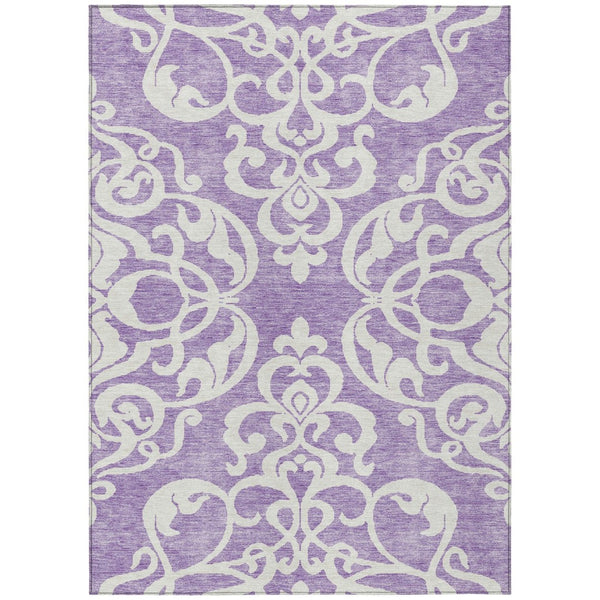 HomeRoots 5' Elegant Purple and Ivory Damask Area Rug - Durable, Washable Design for Indoor & Outdoor Spaces 10' X 14' 614454