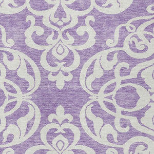 HomeRoots 5' Elegant Purple and Ivory Damask Area Rug - Durable, Washable Design for Indoor & Outdoor Spaces 10' X 14' 614454