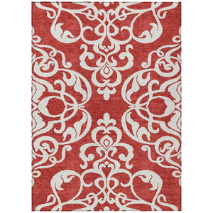 HomeRoots 5' Red and Ivory Damask Area Rug – Stylish, Durable, Washable Indoor-Outdoor Design for Every Space 8' X 10' 614458