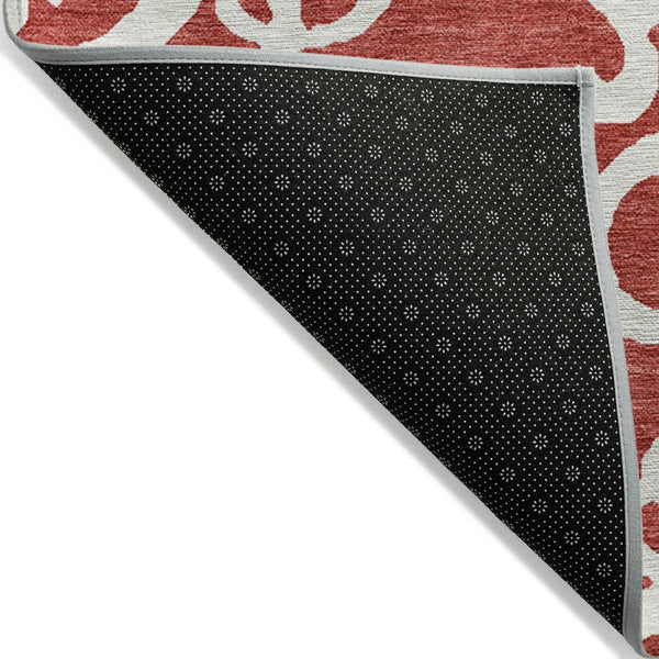 HomeRoots 5' Red and Ivory Damask Area Rug – Stylish, Durable, Washable Indoor-Outdoor Design for Every Space 8' X 10' 614458