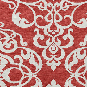 HomeRoots 5' Red and Ivory Damask Area Rug – Stylish, Durable, Washable Indoor-Outdoor Design for Every Space 8' X 10' 614458