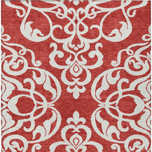 HomeRoots 5' Red and Ivory Damask Area Rug – Stylish, Durable, Washable Indoor-Outdoor Design for Every Space 9' X 12' 614459