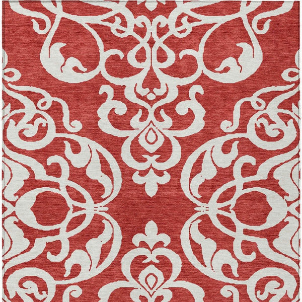 HomeRoots 5' Red and Ivory Damask Area Rug – Stylish, Durable, Washable Indoor-Outdoor Design for Every Space 9' X 12' 614459