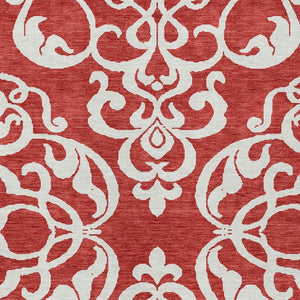 HomeRoots 5' Red and Ivory Damask Area Rug – Stylish, Durable, Washable Indoor-Outdoor Design for Every Space 9' X 12' 614459