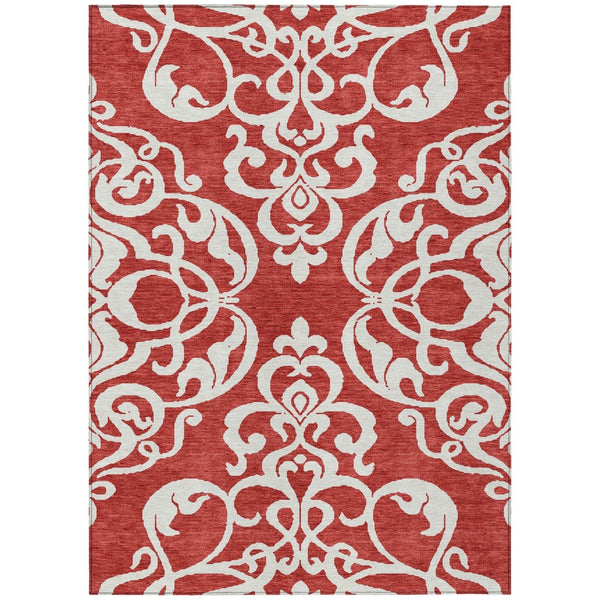 HomeRoots 5' Red and Ivory Damask Area Rug – Stylish, Durable, Washable Indoor-Outdoor Design for Every Space 10' X 14' 614460