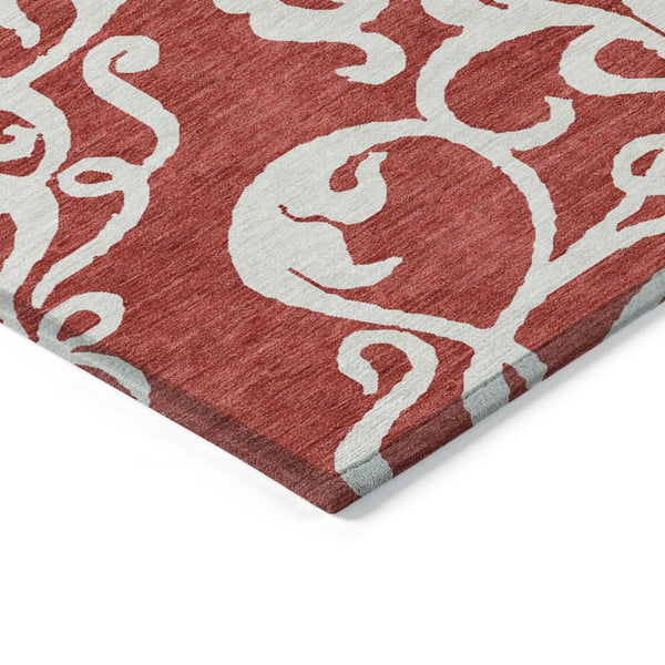 HomeRoots 5' Red and Ivory Damask Area Rug – Stylish, Durable, Washable Indoor-Outdoor Design for Every Space 10' X 14' 614460