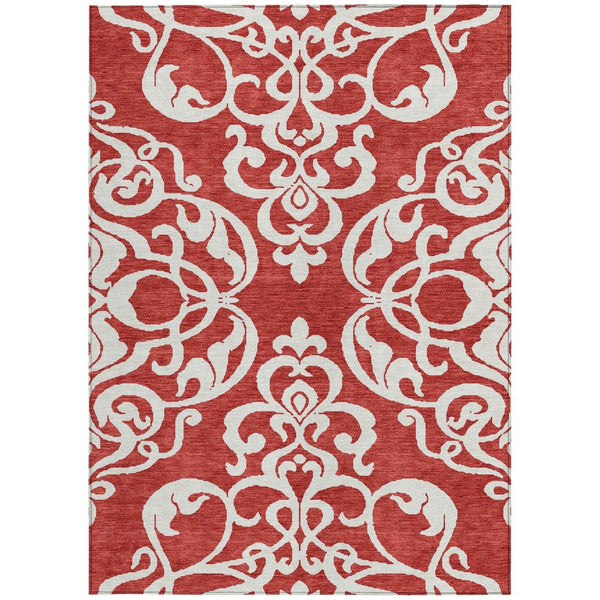 HomeRoots 5' Red and Ivory Damask Area Rug – Stylish, Durable, Washable Indoor-Outdoor Design for Every Space 10' X 14' 614460