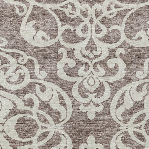 HomeRoots 5' Elegant Taupe and Ivory Damask Area Rug - Washable, Stain-Resistant, Indoor/Outdoor Style 5' X 8' 614462