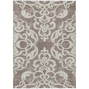 HomeRoots 5' Elegant Taupe and Ivory Damask Area Rug - Washable, Stain-Resistant, Indoor/Outdoor Style 8' X 10' 614464