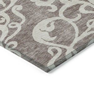 HomeRoots 5' Elegant Taupe and Ivory Damask Area Rug - Washable, Stain-Resistant, Indoor/Outdoor Style 8' X 10' 614464