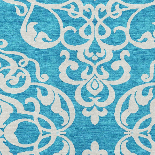 HomeRoots 5' Turquoise and Ivory Damask Rug - Stylish, Durable Washable Area Rug for Indoor and Outdoor Use 8' X 10' 614470