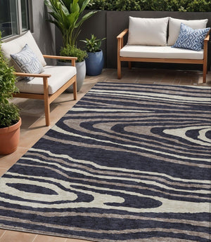 HomeRoots 5' Faux Bois Washable Area Rug in Black, Taupe & Beige - Durable Indoor/Outdoor Design for All Spaces 5' X 8' 614474