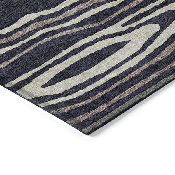 HomeRoots 5' Faux Bois Washable Area Rug in Black, Taupe & Beige - Durable Indoor/Outdoor Design for All Spaces 5' X 8' 614474